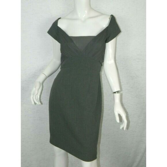 Black Halo Dress Gray Sleeveless Off The Shoulder  Midi V-Neck‎ Size 8 - Picture 5 of 8